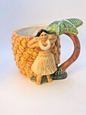 Sakura Pineapple Hula Girl Palm Tree Hawaiian Cup Mug Tiki